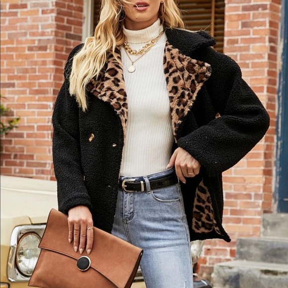 Leopard print contrast teddy coat - Picture 8 of 16